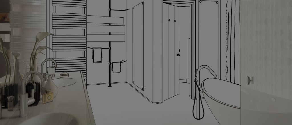 Detailed bathroom layout sketches showing fixture placement and measurements, used for planning a functional bathroom renovation design.
